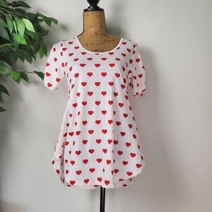 Lularoe Morgan Red and Pink Heart Print Top XXS